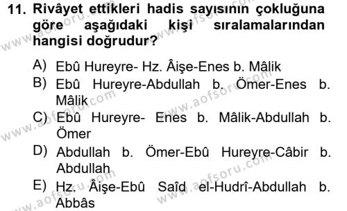 Hadis Tarihi ve Usulü Dersi 2013 - 2014 Yılı (Final) Dönem Sonu Sınavı 11. Soru