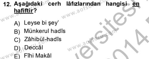 Hadis Tarihi ve Usulü Dersi 2013 - 2014 Yılı (Final) Dönem Sonu Sınavı 12. Soru