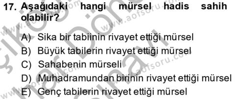Hadis Tarihi ve Usulü Dersi 2013 - 2014 Yılı (Final) Dönem Sonu Sınavı 17. Soru