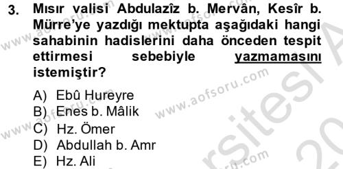 Hadis Tarihi ve Usulü Dersi 2013 - 2014 Yılı Tek Ders Sınavı 3. Soru