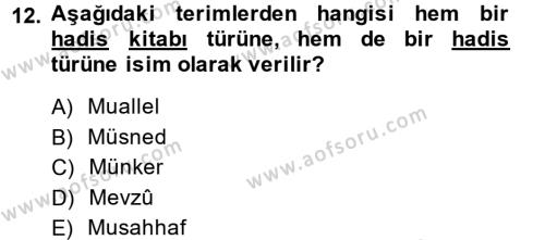 Hadis Tarihi ve Usulü Dersi 2014 - 2015 Yılı (Vize) Ara Sınavı 12. Soru