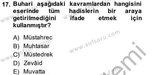 Hadis Tarihi ve Usulü Dersi 2014 - 2015 Yılı (Vize) Ara Sınavı 17. Soru