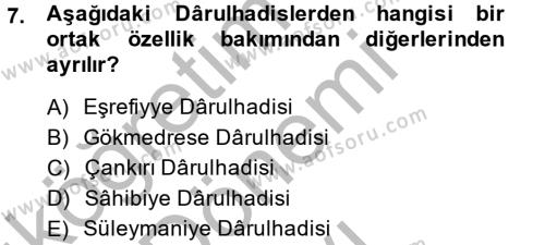 Hadis Tarihi ve Usulü Dersi 2014 - 2015 Yılı (Final) Dönem Sonu Sınavı 7. Soru