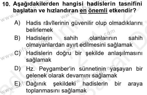 Hadis Tarihi ve Usulü Dersi 2017 - 2018 Yılı (Vize) Ara Sınavı 10. Soru