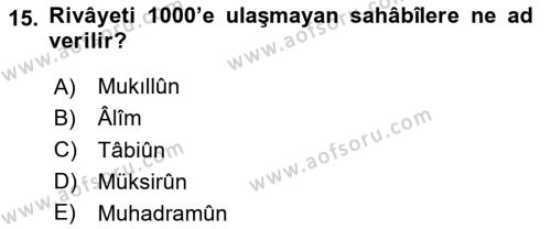 Hadis Tarihi ve Usulü Dersi 2020 - 2021 Yılı Yaz Okulu Sınavı 15. Soru