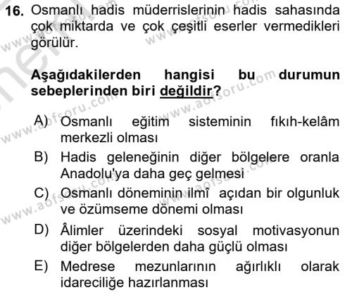 Hadis Tarihi ve Usulü Dersi 2021 - 2022 Yılı (Vize) Ara Sınavı 16. Soru