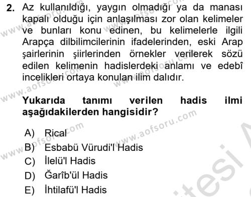 Hadis Tarihi ve Usulü Dersi 2021 - 2022 Yılı (Vize) Ara Sınavı 2. Soru