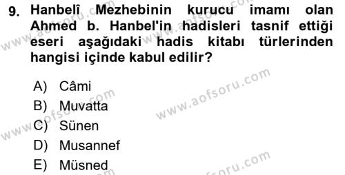 Hadis Tarihi ve Usulü Dersi 2021 - 2022 Yılı (Vize) Ara Sınavı 9. Soru