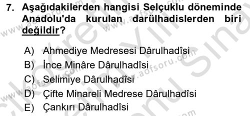 Hadis Tarihi ve Usulü Dersi 2021 - 2022 Yılı (Final) Dönem Sonu Sınavı 7. Soru