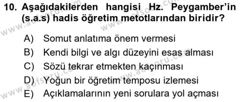 Hadis Tarihi ve Usulü Dersi 2021 - 2022 Yılı Yaz Okulu Sınavı 10. Soru