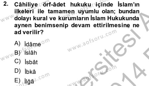 İslam Hukukuna Giriş Dersi 2013 - 2014 Yılı (Vize) Ara Sınavı 2. Soru