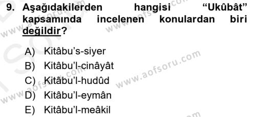 İslam Hukukuna Giriş Dersi 2018 - 2019 Yılı (Final) Dönem Sonu Sınavı 9. Soru