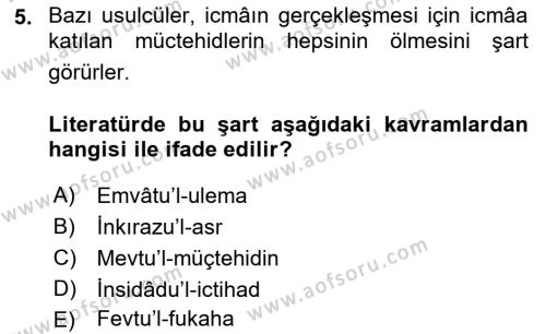 İslam Hukukuna Giriş Dersi 2018 - 2019 Yılı Yaz Okulu Sınavı 5. Soru