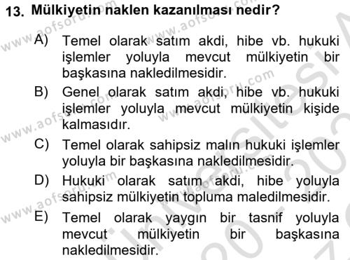 İslam Hukukuna Giriş Dersi 2020 - 2021 Yılı Yaz Okulu Sınavı 13. Soru