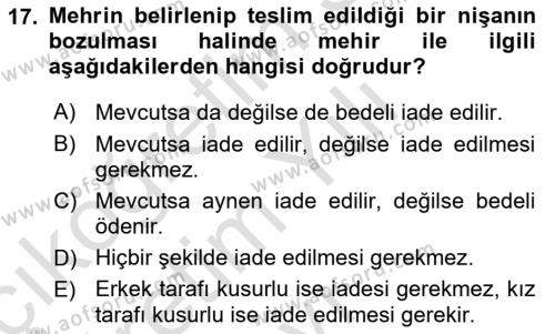 İslam Hukukuna Giriş Dersi 2020 - 2021 Yılı Yaz Okulu Sınavı 17. Soru