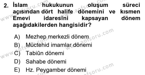 İslam Hukukuna Giriş Dersi 2020 - 2021 Yılı Yaz Okulu Sınavı 2. Soru