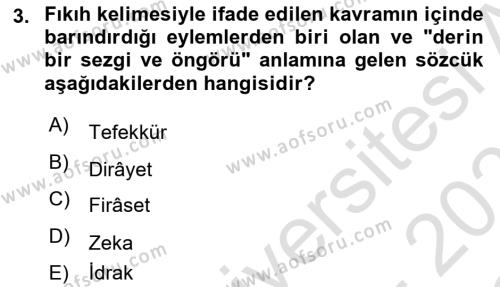 İslam Hukukuna Giriş Dersi 2020 - 2021 Yılı Yaz Okulu Sınavı 3. Soru