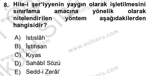 İslam Hukukuna Giriş Dersi 2020 - 2021 Yılı Yaz Okulu Sınavı 8. Soru