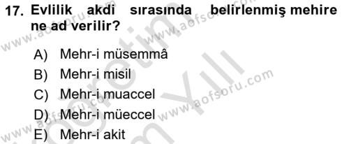 İslam Hukukuna Giriş Dersi 2021 - 2022 Yılı Yaz Okulu Sınavı 17. Soru