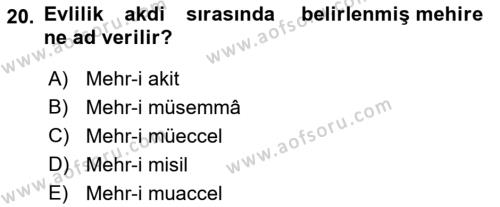 İslam Hukukuna Giriş Dersi 2022 - 2023 Yılı Yaz Okulu Sınavı 20. Soru