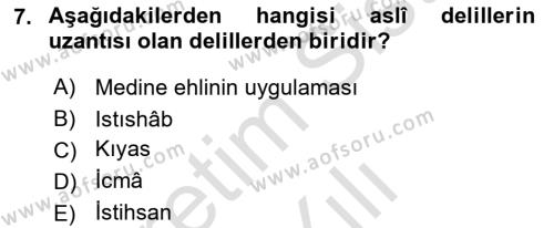 İslam Hukukuna Giriş Dersi 2022 - 2023 Yılı Yaz Okulu Sınavı 7. Soru