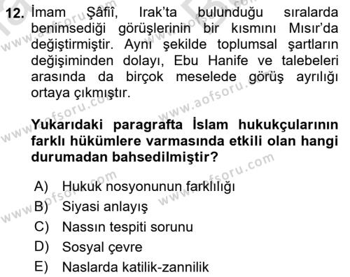 İslam Hukukuna Giriş Dersi 2023 - 2024 Yılı (Vize) Ara Sınavı 12. Soru