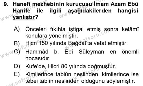 İslam Hukukuna Giriş Dersi 2023 - 2024 Yılı (Vize) Ara Sınavı 9. Soru