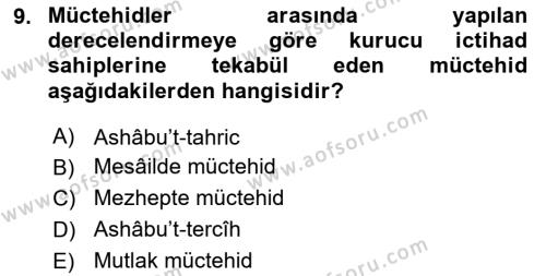 İslam Hukukuna Giriş Dersi 2023 - 2024 Yılı Yaz Okulu Sınavı 9. Soru