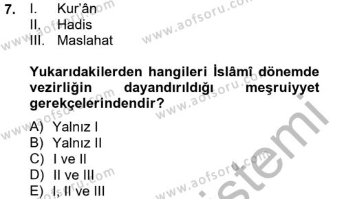 İslam Kurumları ve Medeniyeti Dersi 2012 - 2013 Yılı (Final) Dönem Sonu Sınavı 7. Soru