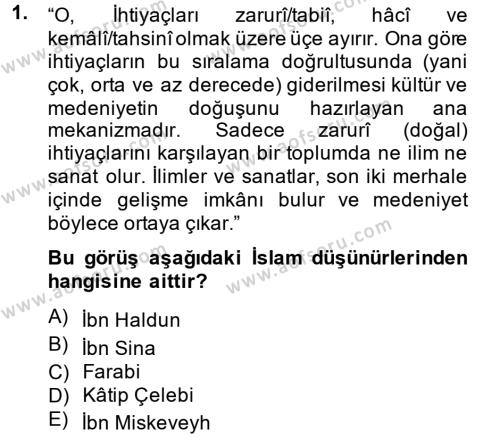 İslam Kurumları ve Medeniyeti Dersi 2013 - 2014 Yılı (Vize) Ara Sınavı 1. Soru