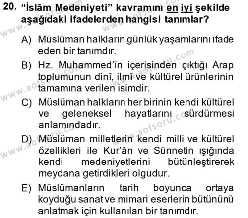 İslam Kurumları ve Medeniyeti Dersi 2013 - 2014 Yılı (Vize) Ara Sınavı 20. Soru