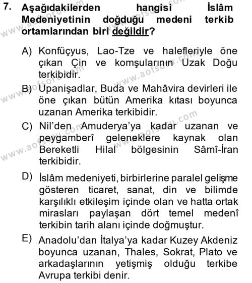 İslam Kurumları ve Medeniyeti Dersi 2013 - 2014 Yılı (Vize) Ara Sınavı 7. Soru
