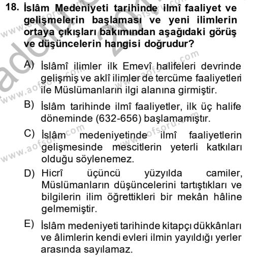 İslam Kurumları ve Medeniyeti Dersi 2014 - 2015 Yılı (Vize) Ara Sınavı 18. Soru