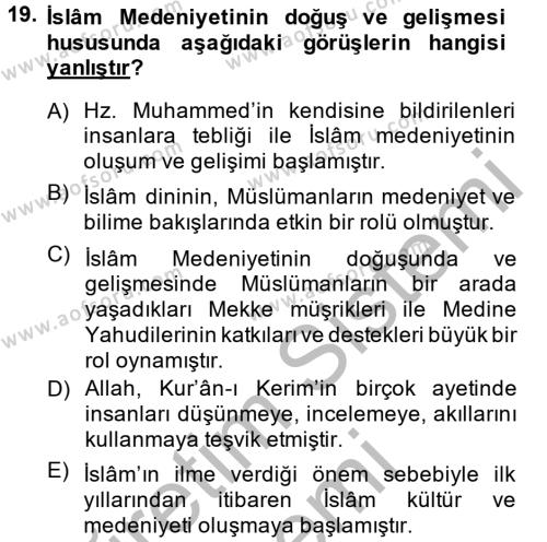 İslam Kurumları ve Medeniyeti Dersi 2014 - 2015 Yılı (Vize) Ara Sınavı 19. Soru