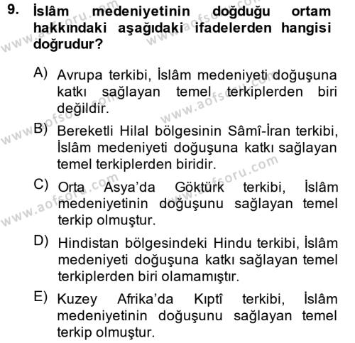 İslam Kurumları ve Medeniyeti Dersi 2014 - 2015 Yılı (Vize) Ara Sınavı 9. Soru