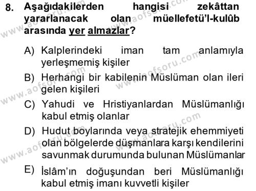 İslam Kurumları ve Medeniyeti Dersi 2014 - 2015 Yılı (Final) Dönem Sonu Sınavı 8. Soru