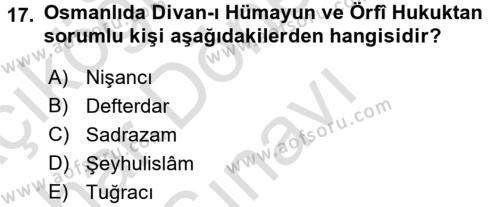 İslam Kurumları ve Medeniyeti Dersi 2015 - 2016 Yılı (Final) Dönem Sonu Sınavı 17. Soru