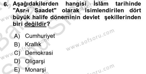 İslam Kurumları ve Medeniyeti Dersi 2015 - 2016 Yılı (Final) Dönem Sonu Sınavı 6. Soru