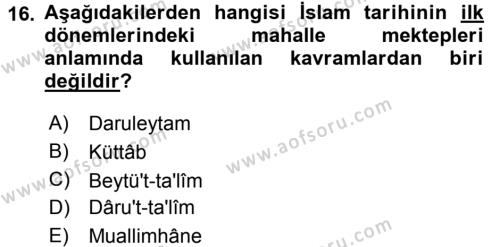 İslam Kurumları ve Medeniyeti Dersi 2015 - 2016 Yılı Tek Ders Sınavı 16. Soru