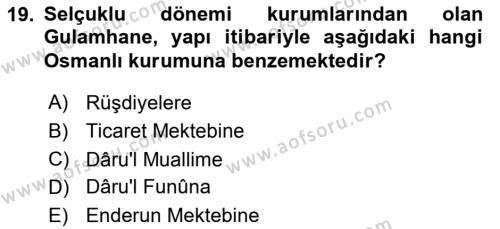 İslam Kurumları ve Medeniyeti Dersi 2018 - 2019 Yılı 3 Ders Sınavı 19. Soru