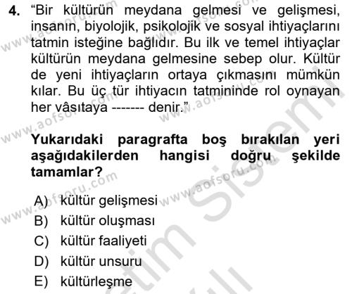 İslam Kurumları ve Medeniyeti Dersi 2020 - 2021 Yılı Yaz Okulu Sınavı 4. Soru