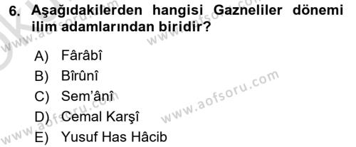 İslam Kurumları ve Medeniyeti Dersi 2020 - 2021 Yılı Yaz Okulu Sınavı 6. Soru