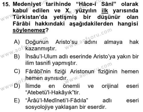 İslam Kurumları ve Medeniyeti Dersi 2021 - 2022 Yılı (Vize) Ara Sınavı 15. Soru