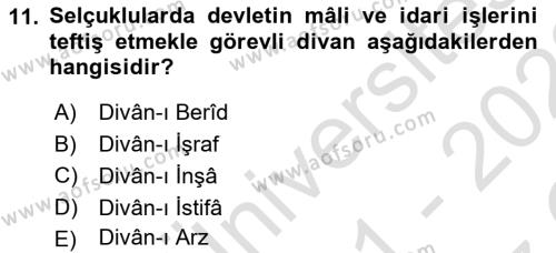 İslam Kurumları ve Medeniyeti Dersi 2021 - 2022 Yılı Yaz Okulu Sınavı 11. Soru