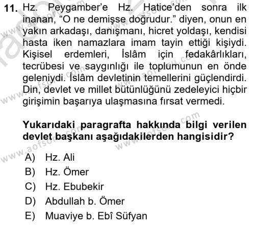 İslam Kurumları ve Medeniyeti Dersi 2022 - 2023 Yılı Yaz Okulu Sınavı 11. Soru