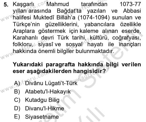 İslam Kurumları ve Medeniyeti Dersi 2022 - 2023 Yılı Yaz Okulu Sınavı 5. Soru