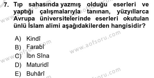 İslam Kurumları ve Medeniyeti Dersi 2022 - 2023 Yılı Yaz Okulu Sınavı 7. Soru