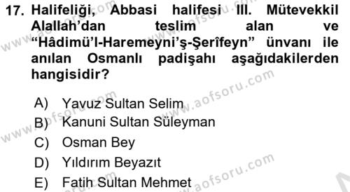 İslam Kurumları ve Medeniyeti Dersi 2023 - 2024 Yılı (Vize) Ara Sınavı 17. Soru