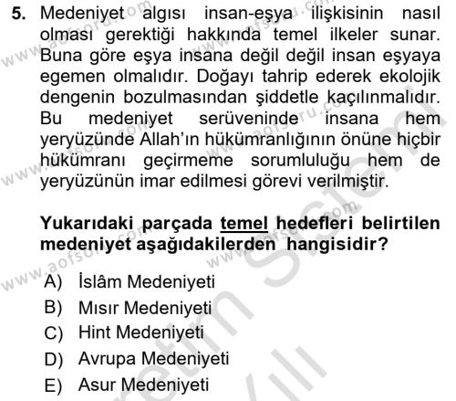 İslam Kurumları ve Medeniyeti Dersi 2023 - 2024 Yılı (Vize) Ara Sınavı 5. Soru