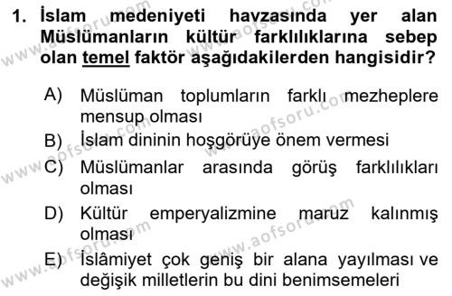 İslam Kurumları ve Medeniyeti Dersi 2023 - 2024 Yılı (Final) Dönem Sonu Sınavı 1. Soru